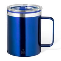 Warmhoudbeker - thermos beker Barista - reis koffiebeker - RVS - blauw - 400 ml - deksel
