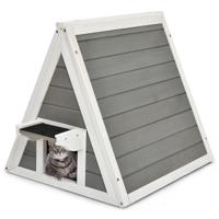 Binnen Buiten Driehoek Houten Kattenhuis met Weerbestendig Dak Asfalt Eave Houten Kitten Huisje Schuilplaats Huisdier Huis Grijs