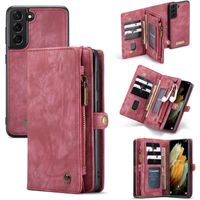 Caseme - vintage 2 in 1 portemonnee hoes - Samsung Galaxy S21 Plus - Rood - thumbnail