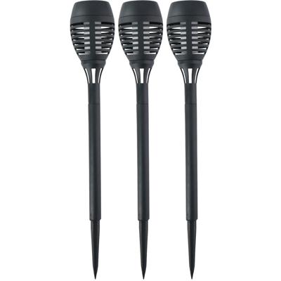 Solar tuinlamp fakkels/toortsen - 3x - met vlam effect - zwart - 48 cm