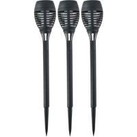 Solar tuinlamp fakkels/toortsen - 3x - met vlam effect - zwart - 48 cm