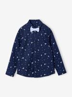 Kersthemd met print voor jongens blauw, bedrukt