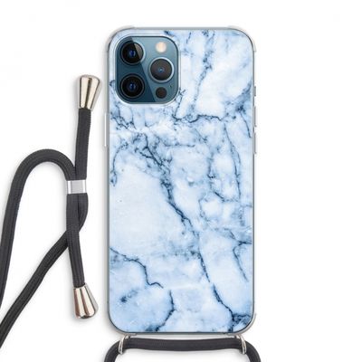 Blauw marmer: iPhone 12 Pro Max Transparant Hoesje met koord