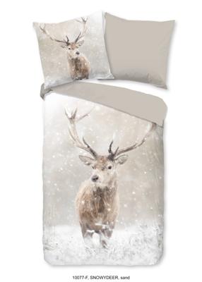 Good Morning Dekbedovertrek "herten in winterlandschap" - Zand - (155x220 cm) - Katoen Flanel