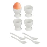 Eierdopjes met eierlepels Ivory - set van 4x - keramiek - wit - 5 x 6 cm Eierdopjes met eierlepels Ivory - set van 4x - keramiek - wit - 5 x 6 cm