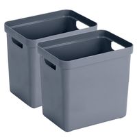 2x stuks donkerblauwe opbergboxen/opbergmanden 25 liter kunststof - Opbergbox - thumbnail