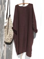 Casual Linen Solid Long Sleeve Knitting Dress - thumbnail