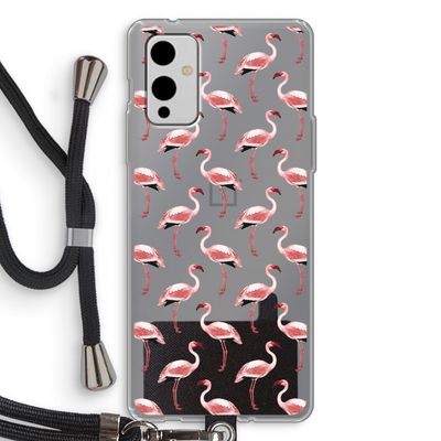 Flamingoprint groen: OnePlus 9 Transparant Hoesje met koord