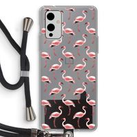 Flamingoprint groen: OnePlus 9 Transparant Hoesje met koord