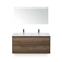 Porto Badmeubelset 120 cm - 2 laden Tabacco - Keramische Wastafel Wit Slim - met Sence Spiegel