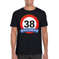 38 jaar and still looking good - t-shirt verkeersbord print - zwart - heren - verjaardag