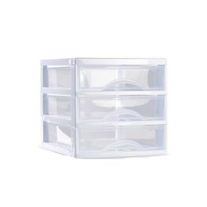 Ladeblokje/bureau organizer 3x lades - wit/transparant - L18 x B21 x H17 cm - plastic