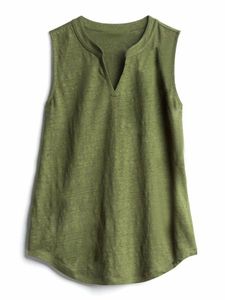 Women Top V-Neck Sleeveless Solid Casual Tank Top