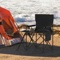 Opvouwbare Campingstoel 2-delige set Klapstoel met Zijtafel Bekerhouder & Zijzak Zwart