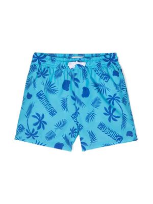 Moschino Kids short de bain à logo imprimé - Bleu