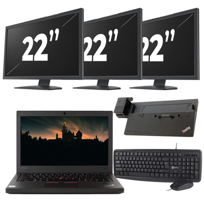 Lenovo ThinkPad X270 - Intel Core i5-6e Generatie - 12 inch - 8GB RAM - 256GB SSD - Windows 11 + 3x 22 inch Monitor