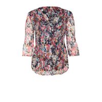 Paprika gebloemde semi-transparante top donkerblauw/rood/lichtblauw - thumbnail