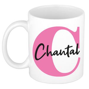 Naam mok Chantal - roze - wit - keramiek - 300 ml - verjaardag/cadeau beker