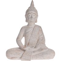 Zittend Boeddha tuinbeeld antiek creme 37 cm - thumbnail