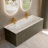 Badmeubel Mondiaz Kurve-Dlux | 120 cm cm | Meubelkleur Shadow | Wastafelkleur Glace | Solid surface | Wasbak midden spoelbak | 2 kraangaten