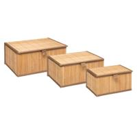 5Five Set van 3x bamboe opbergdozen - met deksel - rechthoek - bruin - Kast-/badkamer mandjes