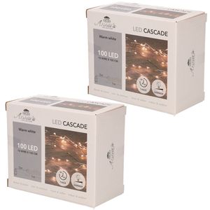 Set van 2x stuks cascade draadverlichting lichtsnoer met 100 lampjes warm wit met 10 lichtdraden - Lichtsnoeren