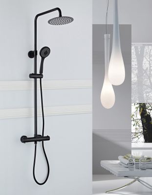Regendouche set SaniClear Nero | Opbouw | Thermostaatkraan | 2-weg | Rond | Zwart mat