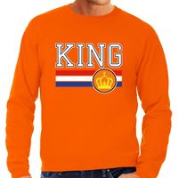 Grote maten King met Nederlandse vlag sweater oranje voor heren - Koningsdag truien 4XL  - - thumbnail