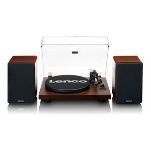 Platenspeler met ingebouwde versterker en Bluetooth® plus 2 externe speakers Lenco Walnoot