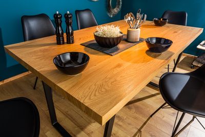 Moderne eettafel LOFT 160cm eiken design zwart metalen poten sledeonderstel Industrieel - 6538955