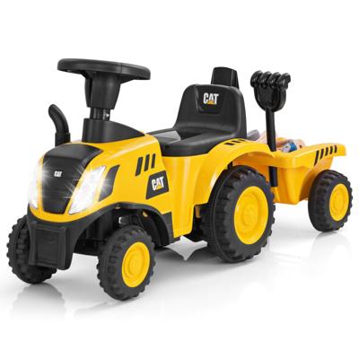 Tractor met Rupslicentie voor Kinderen Gelijkvloerse Tractor met Afneembare Aanhanger Schop Hark Claxon LED-Verlichting 6 Wielen