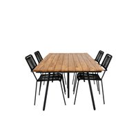 Chan tuinmeubelset tafel 100x200cm en 4 stoel armleuning Lindos zwart, naturel. - thumbnail