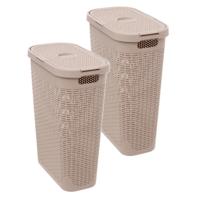 Smalle Wasmand met deksel Rotan - 2x - beige - gevlochten kunststof - 40 liter - 26 x 46 x 60 cm Smalle Wasmand met deksel Rotan - 2x - beige - gevlochten kunststof - 40 liter - 26 x 46 x 60 cm