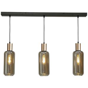 Masterlight Zwarte hanglamp met goud Bounty 3-lichts cilindrisch glas 2471-05-02-100-3-5