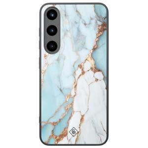 Samsung Galaxy S25 glazen hardcase - Marmer lichtblauw