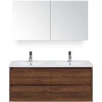 Dante Badmeubelset 120 cm - Walnoot - Keramische Wastafel Wit Enjoy met Spiegelkast
