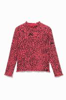 Geribbeld T-shirt met dierenprint - RED - 7/8