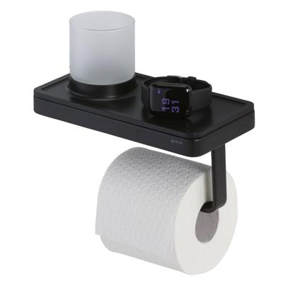 Toiletrolhouder Geesa Frame | Met planchet en LED lichthouder | Zwart