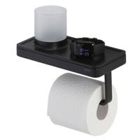 Toiletrolhouder Geesa Frame | Met planchet en LED lichthouder | Zwart