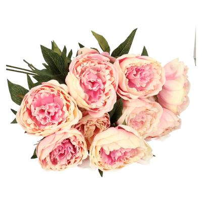 Kunstbloem pioenrozen tak - 8x - 3 bloemen - roze - 70 cm - decoratie