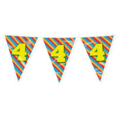 Verjaardag 4 jaar thema Vlaggetjes - Feestversiering - 10m - Folie - Dubbelzijdig