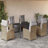 7-delige Tuinset met kussens poly rattan gemengd beige
