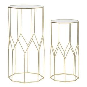 Mauro Ferretti Glass Set van 2 tafels in goud metaal en glas