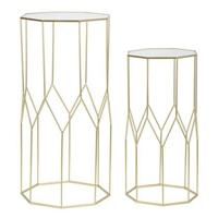 Mauro Ferretti Glass Set van 2 tafels in goud metaal en glas