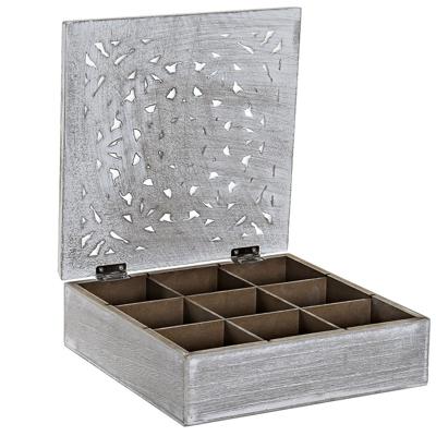Items Theedoos - mandala - wit - 9-vaks - hout - 23 x 23 x 7 cm