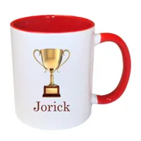 Trofee mok met naam (rood)