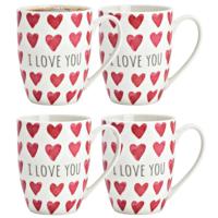 Koffiemokken MR Lover Lover - 4x stuks - Keramiek - wit/rood - 300 ml - 8 x 11 cm