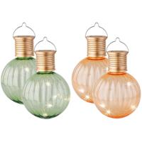 Set van 4x stuks buiten led lichtgroene en oranje lampion solar verlichting 11 cm