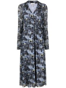 GANNI robe croisée à fleurs - Bleu