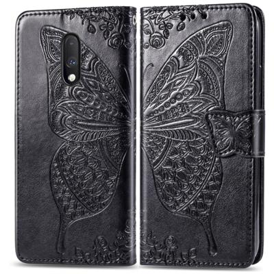 Butterfly Love bloemen reliëf horizontale Flip lederen draagtas voor een plus 7 met houder & kaartsleuven & portemonnee & Lanyard (zwart)